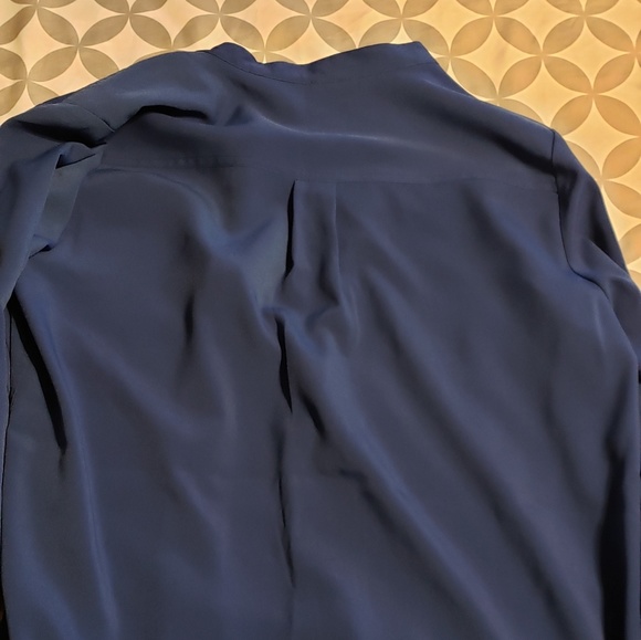 Blue collarless button up blouse - Picture 5 of 5